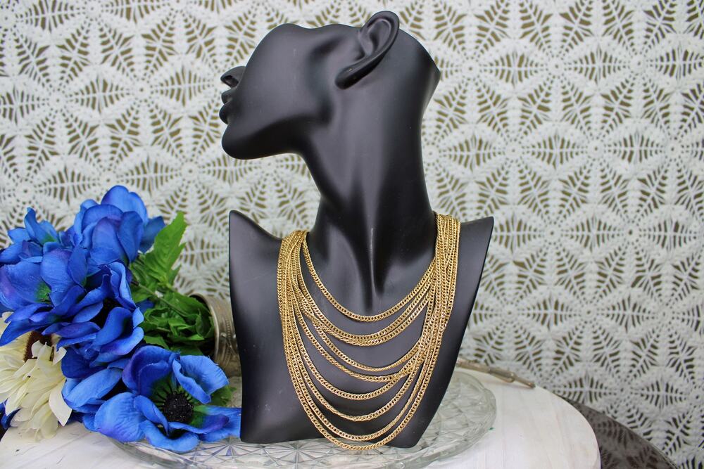 Vintage Monet Goldtone 9 Strand Layered Necklace
